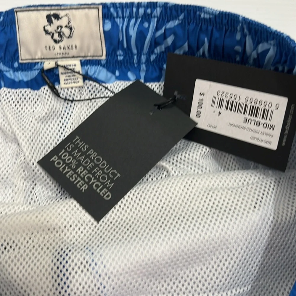 NWT Ted Baker London Ryburn Paisley Printed Swim Shorts Mid Blue Recycled Polyes
